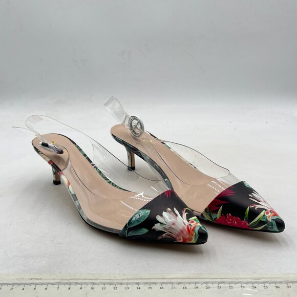 XYD Plant Transparent Slingback Kitten Heels Pumps Pointed Toe PVC Dress Sandals - Picture 4 of 8